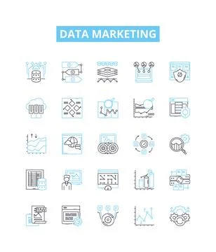 Data marketing vector line icons set. Data, Marketing, Analytics, Automation Stock Illustration