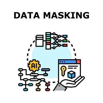 Data masking protecting sensitive information with ai Stock Illustration