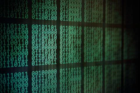 Data matrix binary code flowing downward motion. green color computer theme. Stock Photos