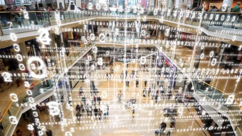 Data matrix filling a shopping mall. Stock Footage 110996746