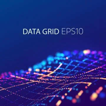 Data mesh connection. 3d futuristic background. Energy colorful wave Stock Illustration