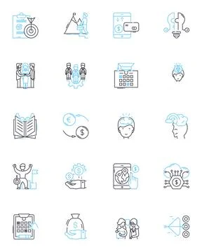 Data metrics linear icons set. Analytics, Metrics, Statistics, KPIs Stock Illustration