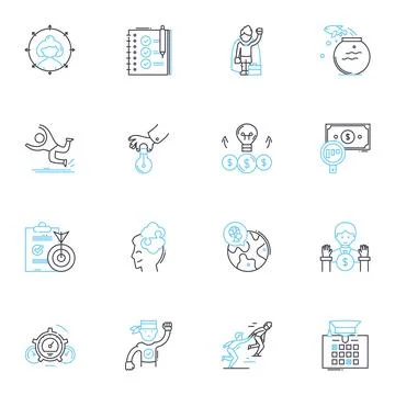 Data metrics linear icons set. Analytics, Metrics, Statistics, KPIs Illustrazione stock