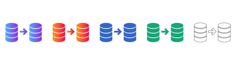 Data Migration and Synchronization Icon Set Stock Illustration