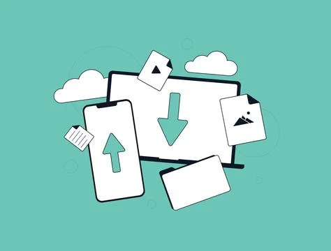 Data migration and transfer in cloud computing. Secure storage, database Stock Illustration