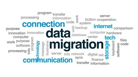 Data migration animated word cloud, text design animation. Stock Footage 78556542