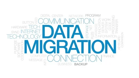 Data migration animated word cloud, text design animation. Kinetic typography. Stock Footage 78882226