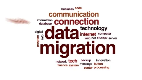 Data migration animated word cloud, text design animation. Stock Footage 79288468