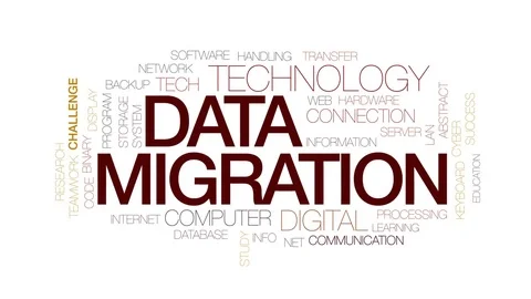 Data migration animated word cloud, text design animation. Kinetic typography. Stock Footage 79774385