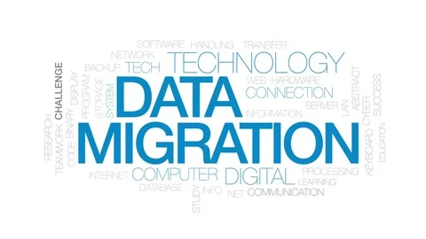 Data migration animated word cloud, text design animation. Kinetic typography. Stock Footage 79891613