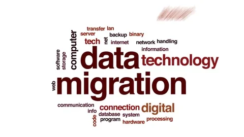 Data migration animated word cloud, text design animation. Stock Footage 80210292