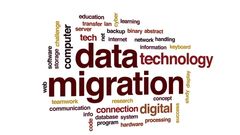 Data migration animated word cloud, text design animation. Stock Footage 80305128