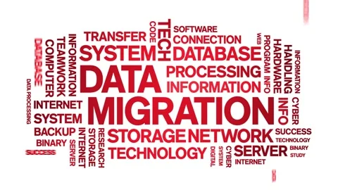 Data Migration animated word cloud,animation kinetic typography seamless loop. Stock Footage 170406243