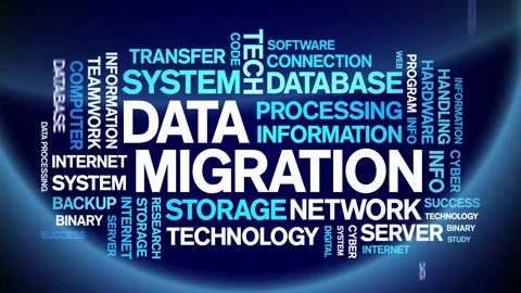 Data Migration animated word cloud,animation kinetic typography seamless loop. Stock Footage 170411077