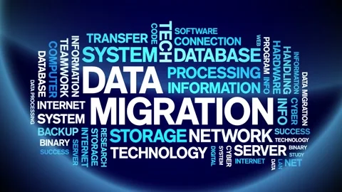 Data Migration animated word cloud,animation kinetic typography seamless loop. Stock Footage 170411332