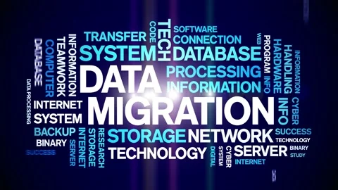 Data Migration animated word cloud,animation kinetic typography seamless loop. Stock Footage 170411998