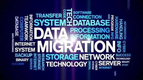 Data Migration animated word cloud,animation kinetic typography seamless loop. Stock Footage 170413138