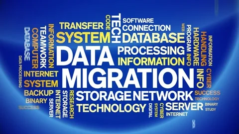 Data Migration animated word cloud,animation kinetic typography seamless loop. Stock Footage 170415550