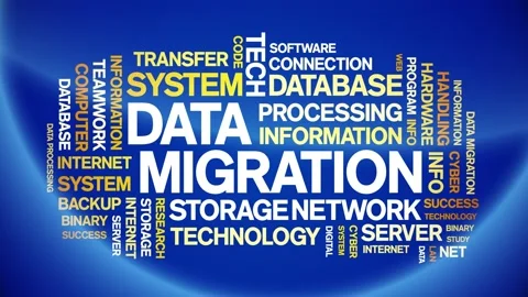 Data Migration animated word cloud,animation kinetic typography seamless loop. Stock Footage 170416122