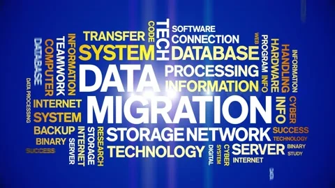 Data Migration animated word cloud,animation kinetic typography seamless loop. Stock Footage 170417797