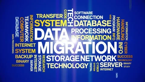 Data Migration animated word cloud,animation kinetic typography seamless loop. Stock Footage 170420946