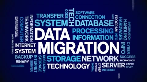 Data Migration animated word cloud,animation kinetic typography seamless loop. Stock Footage 170425396