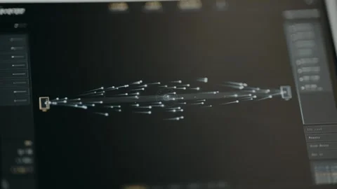 Data migration between servers, data packets flowing along curves from Source to Stock Footage 332468076