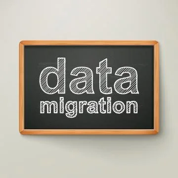 Data migration on blackboard in wooden frame Stock Illustration