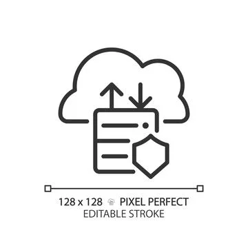 Data migration to cloud pixel perfect linear icon Stock Illustration