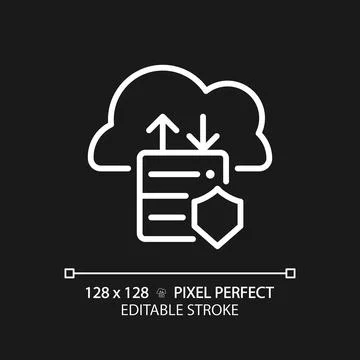 Data migration to cloud pixel perfect white linear icon for dark theme Stock Illustration