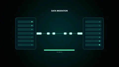 Data migration graphic animation with servers in 4K Stock Footage 347390830