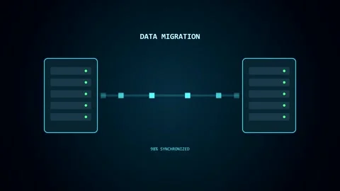 Data migration graphic animation with servers and network Stock Footage 347390972