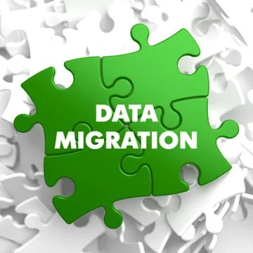 Data Migration on Green Puzzle. Stock Illustration