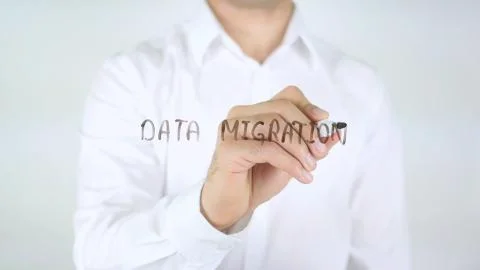 Data Migration, Man Writing on Glass Stock Photos