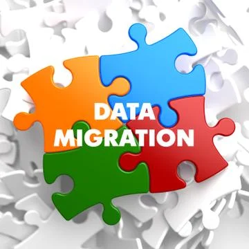 Data Migration on Multicolor Puzzle. Stock Illustration