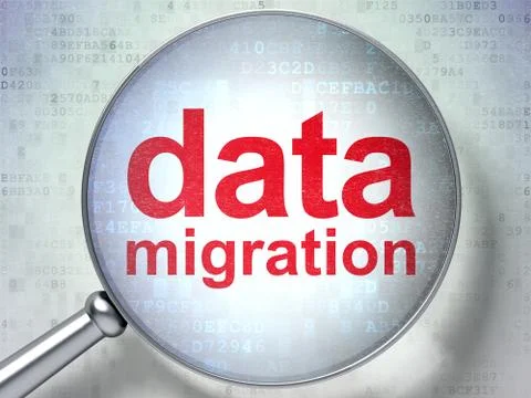 Data Migration with optical glass Illustrazione stock