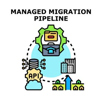 Data migration pipeline concept for cloud technology Illustrazione stock