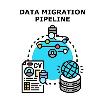 Data migration pipeline process transferring information system Stock Illustration