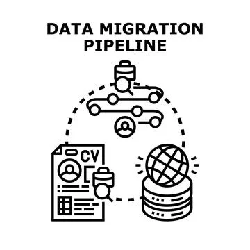 Data migration pipeline process transferring information system Stock Illustration