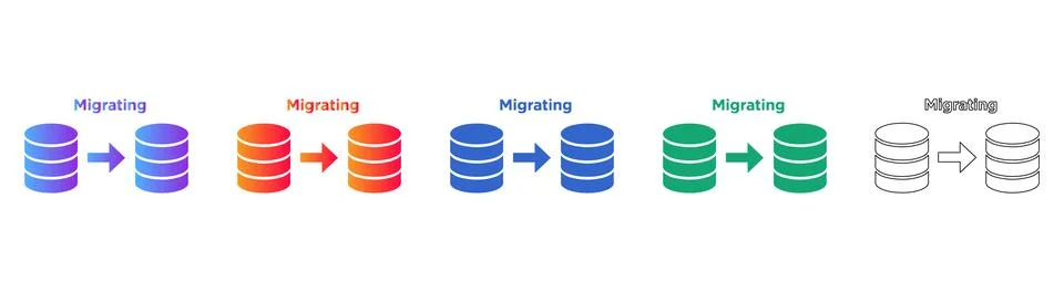 Data Migration Process Icon Set Stock Illustration