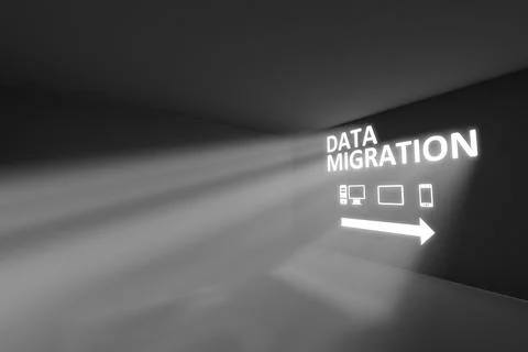 DATA MIGRATION rays volume light concept 3d illustration Stock Illustration