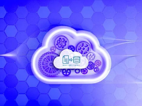 Data migration solutions, information transfer management concept. Illustrazione stock