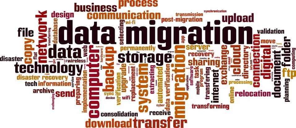 Data migration word cloud Stock Illustration