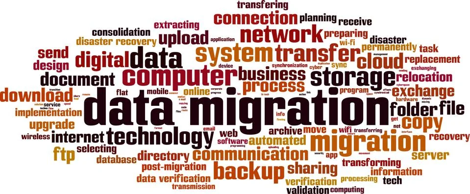 Data migration word cloud Stock Illustration