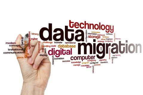 Data migration word cloud Stock Photos