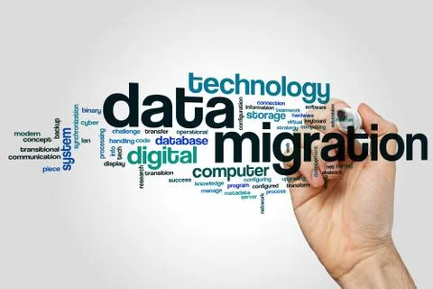Data migration word cloud Stock Photos