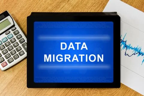 Data migration word on digital tablet Stock Illustration