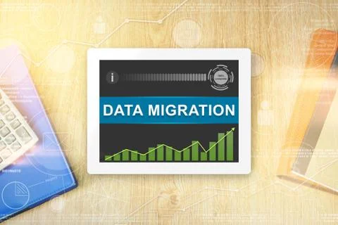 Data migration word on tablet Stock Illustration
