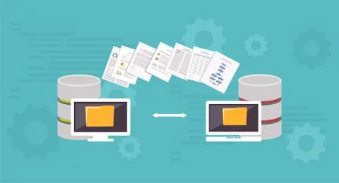 Data Migration.Data management. Transfer file concept. Stock Illustration