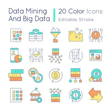 Data mining and big data RGB color icons set イラスト素材